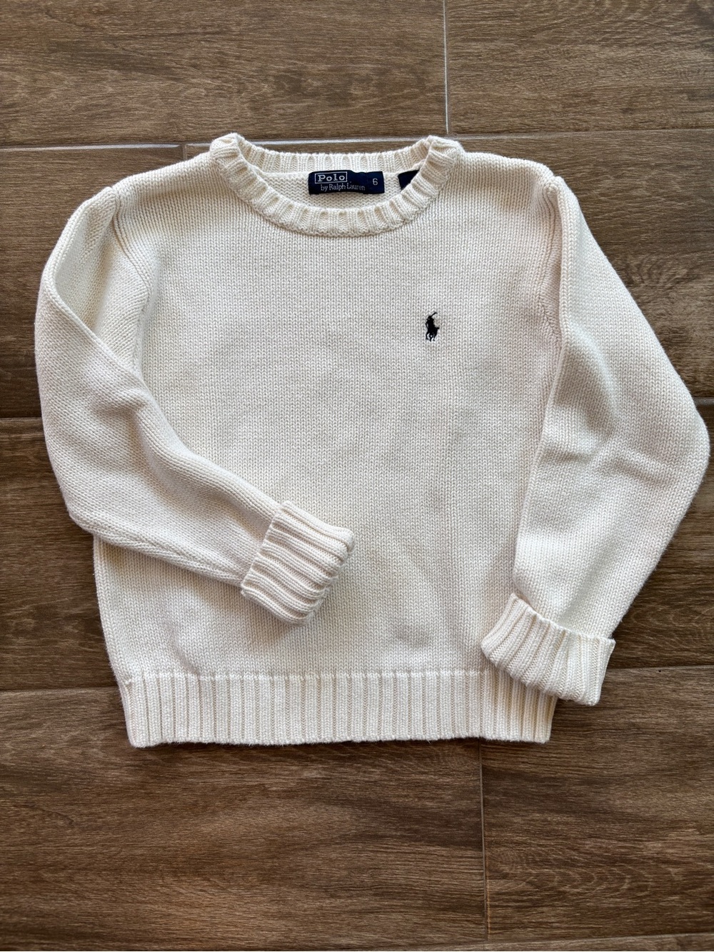 Boy’s Ralph Lauren Cream Crewneck Sweater with Pony Logo Size 5-6 Cotton
